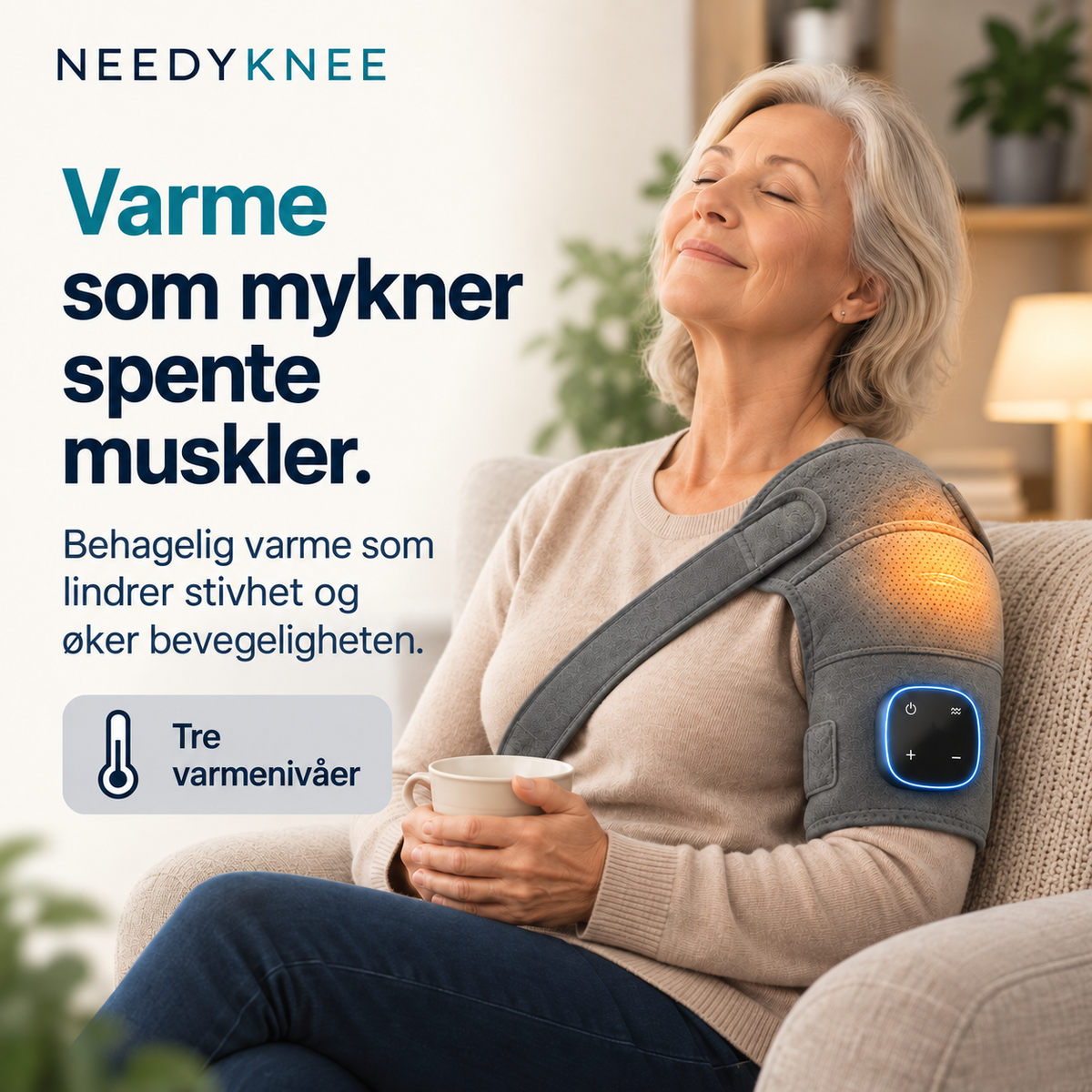 NeedyKnee AxelKomfort™ – 3-i-1 skuldermassasje med varme, kompresjon og vibrasjon