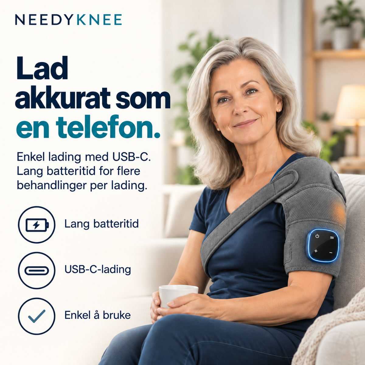 NeedyKnee AxelKomfort™ – 3-i-1 skuldermassasje med varme, kompresjon og vibrasjon