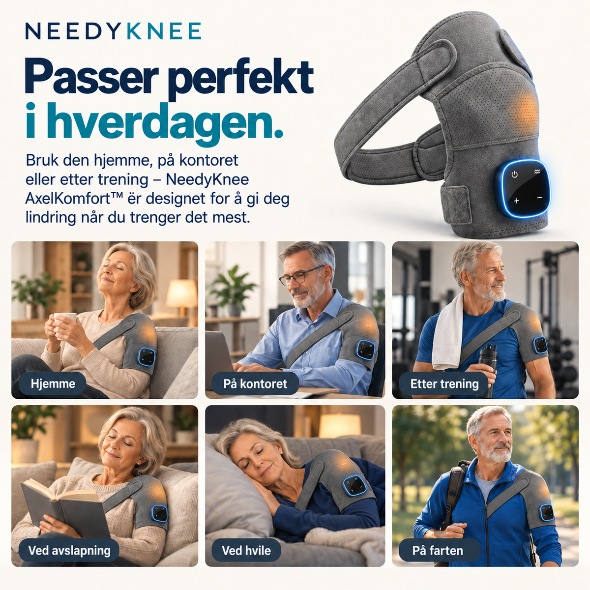 NeedyKnee AxelKomfort™ – 3-i-1 skuldermassasje med varme, kompresjon og vibrasjon